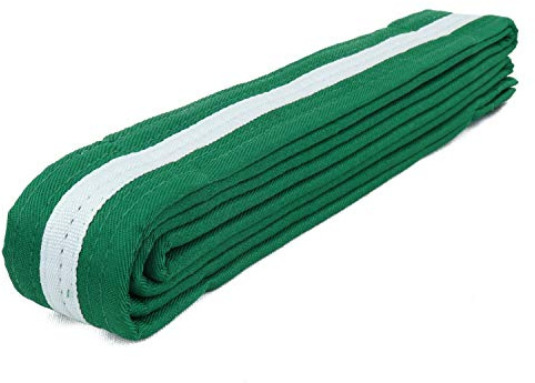 AAMA Color Belts with White Stripe for Martial Arts - Taekwondo Karate Judo - Green w/White Stripe - Size 3