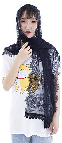 COSDREAMER Écharpe en dentelle florale pour femme, noir, Longue (noir)