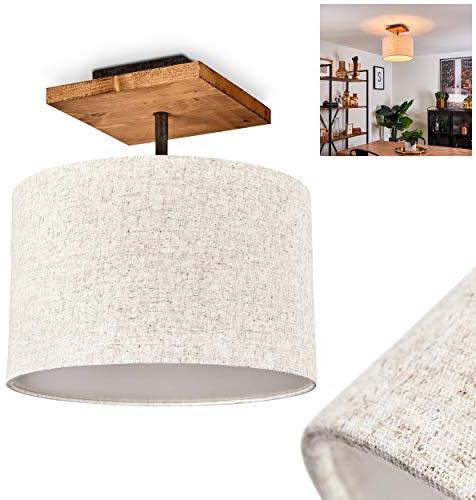 Deckenleuchte Shiburg Deckenlampe aus Holz und Stoff in weiß/natur, 1-flammige Deckenleuchte im Vintage/Retro Look, 1 x E27, ohne Leuchtmittel