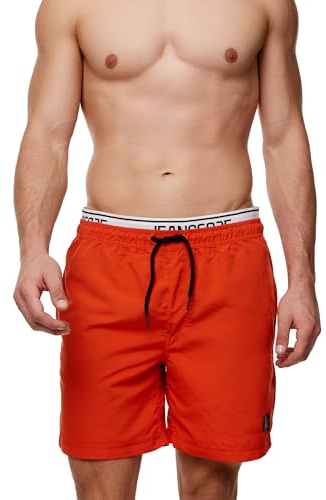 Indicode Herren Solomon Badehose mit 3 Taschen und Tunnelzug | Badeshorts für Männer Orange, XL