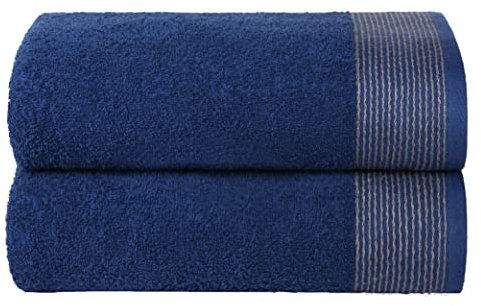 GLAMBURG Baumwolle 2er-Pack Oversized Badetuch-Set 70 x 140 cm, große Badetücher, Ultra saugfähig, kompakt, schnell trocknend und leicht, Marineblau