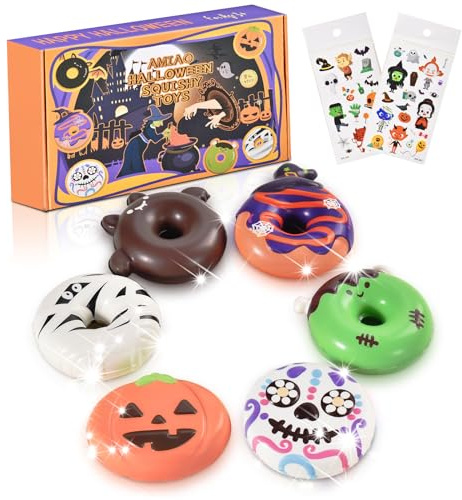AMIAO 6 Pack Halloween Donut Squishy Spielzeug Slow Rising Kawaii Soft Novelty Soft Squishy Spielzeug für Mädchen Jungen Kinder Erwachsene Dekompressionsgeschenke Squeeze Spielzeug