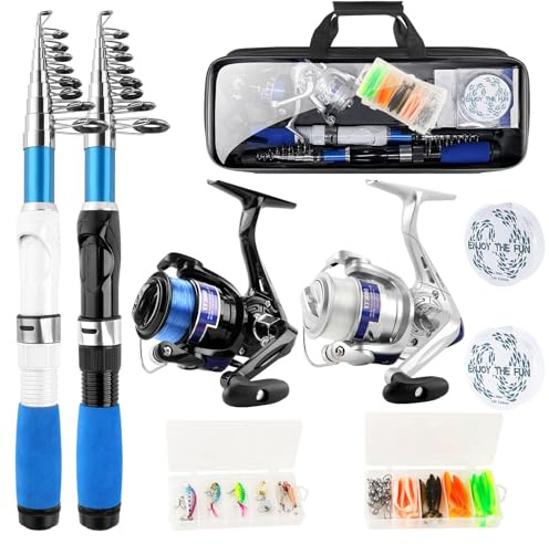 Fishing Rod and Reel Combo,2PCS Collapsible Fishing Rod Set, Lines and a Carrier Bag,Fishing Pole Kit for Saltwater Freshwater