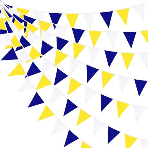 32Fuß Blau-gelb-weiße dreieckige Flagge Wimpelkette Stoffgirlande für Hochzeit Geburtstag AHOI Achor Nautischer Pirat Brautparty Babyparty unter dem Meer Party Festivals Dekoration
