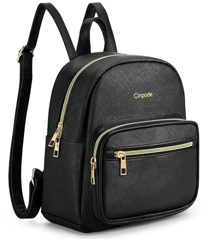 Cinpode Petit Sac à Dos Femme, Sac a Dos Femme Tendance, Cuir PU Mini Sac à Dos pour Femme, Petit Sac À Main pour Filles Dames Femmes pour Voyage Loisir L'école Travail (Noir) (Noir1)