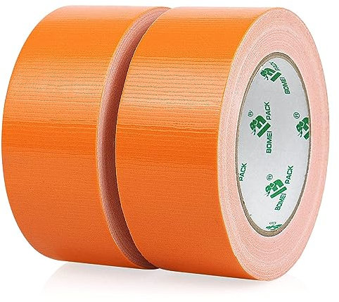 BOMEI PACK 2 Packs Orange Duct Tape 230mic thickness Reinforced Cloth Gaffer Tape 48mm x 30Y Waterproof for Pipeline ducts Fixing Repairing,Heavy duty Sealing,Bundling,Strapping,labeling