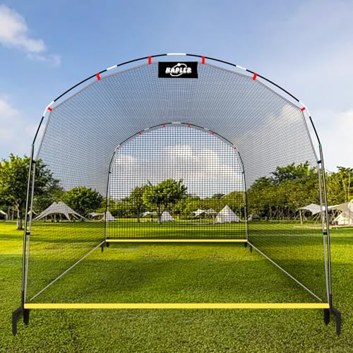 Kapler Baseball Batting Cage Net - 13ft x 10ft x 8ft Secure Steel Frame and Heavy Duty 4 Ground Stakes - Solo or Team Training for Backyard Field Outdoor Indoor Use