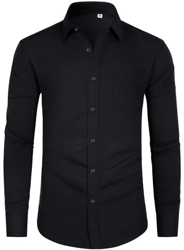 J.VER Black Shirts Men Long Sleeve Smart Casual 4-Way Stretch Formal Dress Business Work Fashion Button Down Shirt for Men Adult XL
