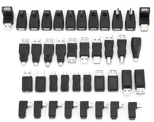 Sunicon USB Adapter Kit, 40Pack Plug and Play Angled Mini Micro Type B Male Female Converters Connectors Type C Female to Micro USB Male Adapter for USB 2.0 Adapters