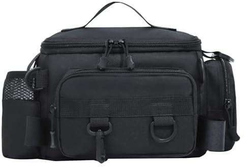 ANJIAOSHOU Angeltaschen, Angelausrüstungstaschen mit Rutenhaltern, Angelausrüstungstaschen, Angelgürteltaschen, Fliegenfischtaschen zum Wandern und Jagen, Schwarz, Liegen brach