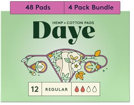 Daye Regular Pads: 48ct | Regenerative Hemp and Organic Cotton Comfort Blend with Super Absorbent Polymer Core | Eco-Friendly, Skin-Gentle Period Care