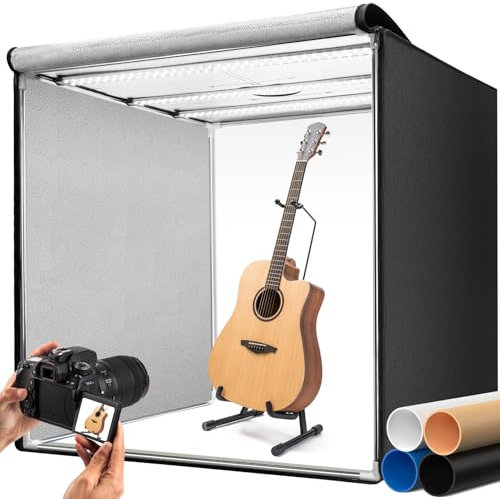 DUCLUS Professional 100cm Large Photography Light Box Kit, 10500LM LED Lights with High CRI>96 / Stepless Dimming / 360° Adjustable Light Panels / 4 Matte PP Backdrops for Product Photography