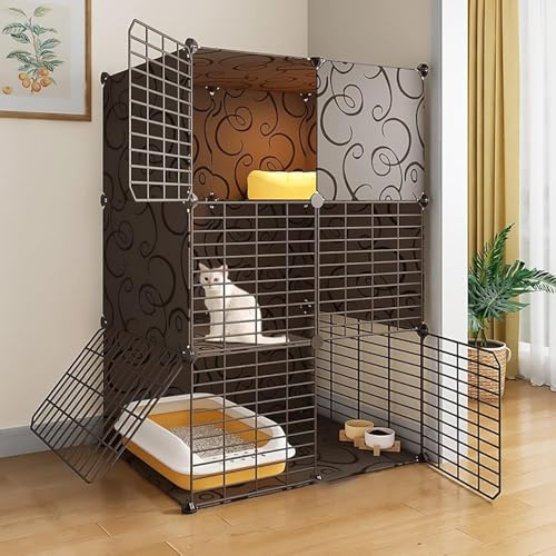 Kattvilla inomhus kattunge, avtagbar metallkennel, litet djurhus, gör-det-själv monterad kattlåda byggd för att hålla