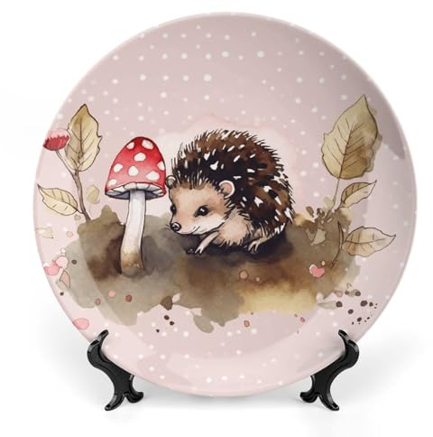 SMAZDFXX de cerámica para decoración, diseño de erizo, acuarela, porcelana china, con soporte de exhibición, 10 pulgadas, adorno decorativo para decoración del hogar.