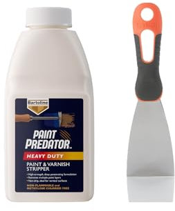 Bundle of Bartoline Paint Predator Heavy Duty and Varnish Stripper 500 ml, Professional Strength, Non-Caustic Remover for Wood, Metal and Masonry + Tetrion Filler Knife