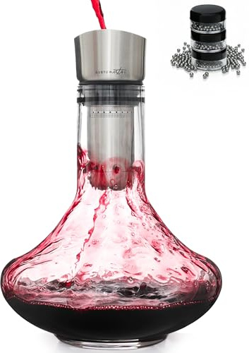 Gusto Nostro Crystal Wine Decanter with Aerator Pourer - Premium Hand-blown Lead-free Glass Wine Decanter Set for Red Wines - Carafe with Lid Filter for Smooth Pouring - Stainless Steel Spout Included