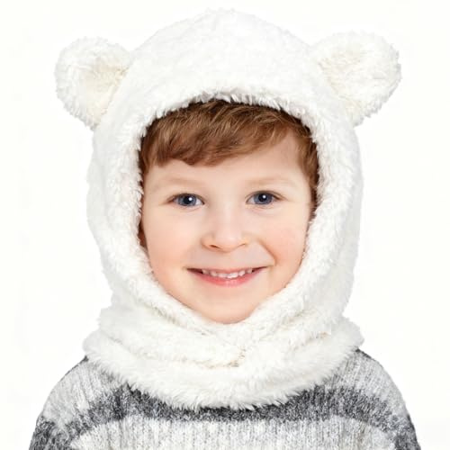AYPOW Balaclava barn varm vinter-baby, multifunktionell fleece nacktäckningsmössa, Balaclava hatt med halsduk, öronskydd, för flickor, pojkar, småbarn, 1–7 år, Vitt och blått, M