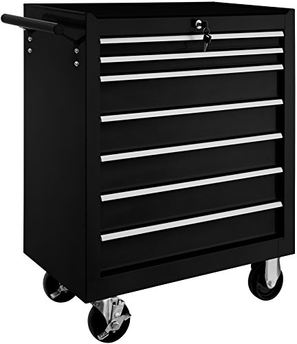 TecTake® Chariot d'atelier Metallique Servante d'atelier Vide Trolley Professionnel 7 Tiroirs spacieux Verrouillables Chariot a Roulette pour Rangement Atelier Garage - Noir