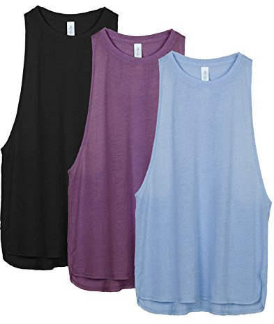 icyzone Women's Workout Tank Top Lightweight Athletic Muscle Shirts Loose Fit Sport Gym Yoga Top, Pack of 3 (M, Black/Grape/Sky Blue)