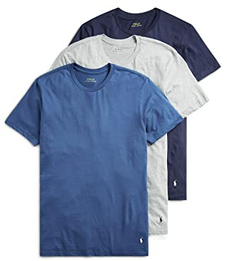 POLO RALPH LAUREN Men's Classic Fit Crewneck Shirt (3 Pack), Andover Heather/Bali Blue/Cruise Navy, XL