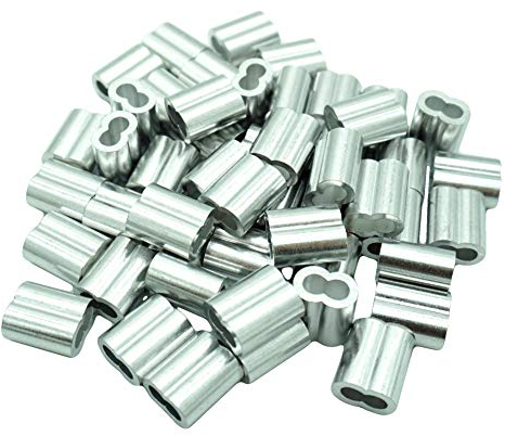 100 Stück 3,0 mm Aluminium Doppelhülsen Hülsen Crimpschlaufe Hülse für Draht Seil Seil hängen