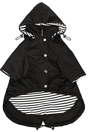 MOREZI Hunderegenmantel, mit Reißverschluss und reflektierenden Knöpfen, Regen-/wasserdicht, Verstellbarer Schultergurt, abnehmbare Kapuze, hält den Hund sauber und ordentlich-Schwarz-S