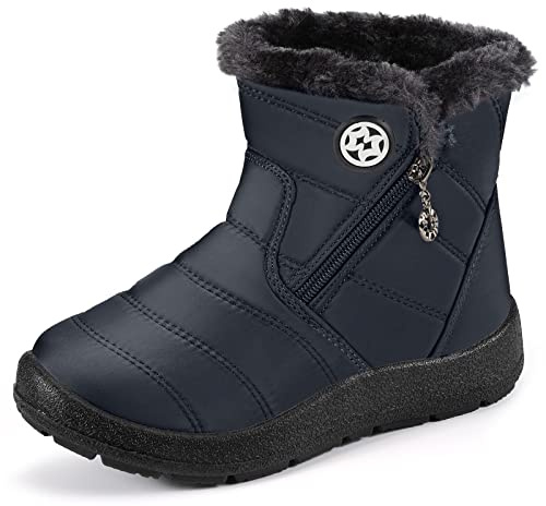 KVbabby Girl's Boy's Winter Snow Boots Ankle Boots for Kids Boots Warm Fur Anti-Slip,Blue,10 US Little Kid/Label size 28