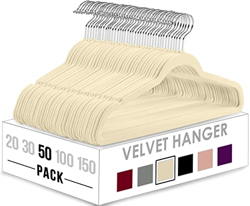 Utopia Home Samt-Kleiderbügel, rutschfest, mit 360 Grad drehbarem Haken, für Hosen, Mäntel, Hemden und mehr, Elfenbein, 50 Stück