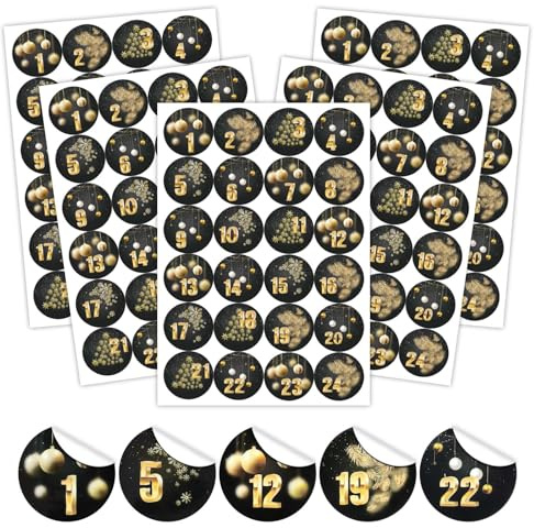 5 x 24 Autocollants Calendrier de l'avent, Autocollants Chiffres pour Calendrier de l'avent, Autocollants pour Calendrier, Chiffres pour Calendrier de l'avent, Sacs en Tissu, Coffrets Cadeaux