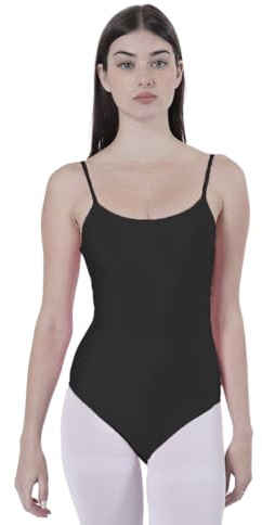 Carnavalife Body Maillot de Danza Ballet Gimnasia Mujer Tirantes sin Mangas con Cuello Redondo y Cubre la Espalda, Bodi No Transparenta Ajustado para Danza Baile Gimanasia Ritmica (M, Negro)
