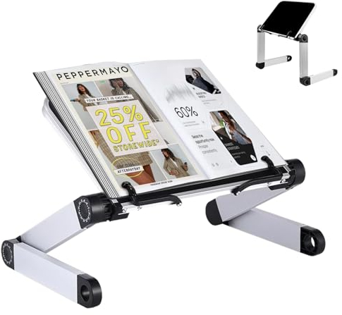 Leggio per Libri - Altezza Regolabile Leggio da Tavolo per Libri con Bracci in Alluminio, Reggi Libro Supporto Libri per Copertine Rigide Spesse, Ricette, Laptop e iPad