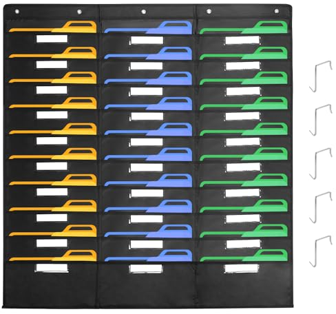 QWORK® 30 Fächern Aktenaufbewahrung , Wandbehang Ordner , Hängeregistratur-Organizer, mit Karten und Haken für Klassenzimmer, Büro und Hause