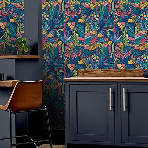 neukids Floral Wallpaper self Adhesive, Peel and Stick Retro Leaf Wallpaper Art Deco, Living Room Bedroom Kitchen Cabinets Fireplace Decor 40x250cm