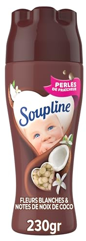 SOUPLINE Perles de Fraîcheur Longue Durée, Complément Idéal à Votre Lessive et à Votre Adoucissant Linge, Parfum Linge en Perles, Soupline Senteur Fleurs Blanches & Notes Noix de Coco, 230g