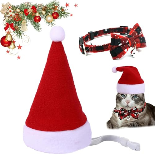 Chapeau de Noël pour Animaux, Chapeau Noel Chien, Costume Christmas pour Chat Chiens, Nœud Papillon Réglable et Bonnet de Christmas pour Chien Chat pour Fête, Accessoires de Costume pour Animaux