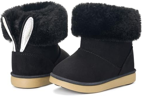 KVbabby Bottes Fille Neige Enfant Bottines Hiver Bébé Chaud Doublé Bottines Fourrure Souple Boots Chaussures d'Hiver Mode Noir b EU22 =Étiquette 23