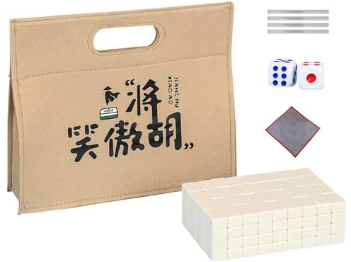 ulapithi Mahjong bärbart Mahjong-spel, kinesiskt Mahjong-spel - Mahjong litet brädspel - Mahjong brädspel, familjespel med duk, transportväska, tärningar och linjal av