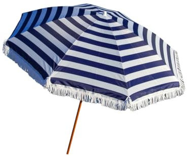 SUN & SURF Parasol de plage 200 cm avec franges, mât inclinable effet bois, protection solaire UPF 50+, sac assorti inclus, résistant au vent