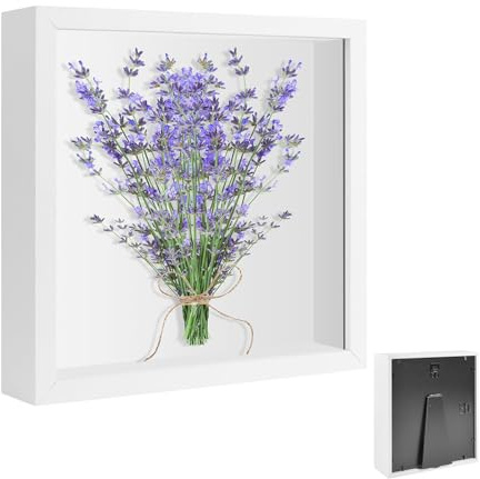Cornice Portafoto 3D, Cornice in Legno da Riempire 20 x 20 cm, Box Frames per Oggetti Profonda 3 cm, con Lastra Acrilica Trasparente, Quadrata da Vetrina per Ricordi Fai da Te, Bianco