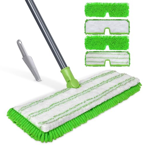 Masthome Flat Mop for Floor Cleaning, Double-Sided Dust Floor Mops with 4 Reusable Washable Pads, 125cm Stainless Steel Handle Microfiber Mop for Hardwood, Laminate, Vinyl, Tile Floors