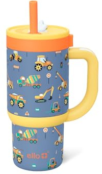 Ello Oasis 14oz Stainless Steel Toddler Tumbler with Handle & Retracting Straw, 100% Leakproof, Double-Wall Vacuum Insulated, Kids Water Bottle for School, BPA Free, Dishwasher Safe, Construction