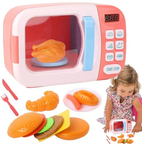 Forno a microonde per bambini - Set da cucina per bambini, giocattolo elettrodomestico | Timer realistico con luce e suono, set di simulazione casa, ristorante, pic-nic, attività scolastiche per la