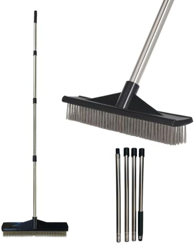 Heavy Duty Wire Broom with Telescopic Handle(57IN), Stiff Metal Bristle Brush for Removing Weed Moss, Outdoor Floor Scrub Brush for Patio, Deck, Garden, Concrete, Garage