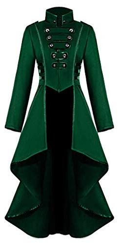 Abrigo Largo Mujer Elegante Con Botones Y Encaje Chaqueta Gótica Con Solapa Diseño Retro Ajustado Ropa De Moda Para Primavera Otoño Invierno Estilo Clásico Ideal Para Uso Diario (Green, L)