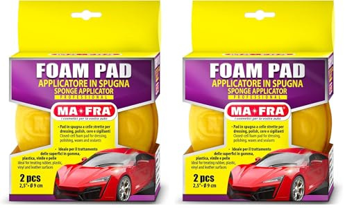 Ma-Fra Foam Pad, Spugna Auto a Celle Strette per Applicazione di Polish, Cere, Sigillanti e Dressing, Ideale per Il Trattamento di Superfici in Gomma, Plastica, Vinile e Pelle, Confezione da 4 Pezzi