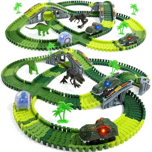 EagleStone Circuit Voiture Enfant Dinosaure Flexible 233 Pièces