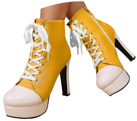 Botines de lona de tacón alto para mujer, zapatos de tacón de aguja ligeros y antideslizantes, plantilla cómoda con cordones y cremallera lateral, puntera redonda, estilo retro Y2K, para salir de
