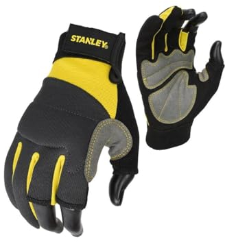 Stanley Gants de Travail SY650-3 Doigts - Protection des Articulations - Taille Unique - Équipement de Travail - Rembourrage en Mousse - Protection et Confort - 2 Pièces - Noir/Jaune