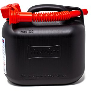 Hünersdorff, tanica per carburante da 5 l, nera, Made in Germany, certificata TÜV, per benzina e diesel, adatta per E10, con tappo di sicurezza, beccuccio incluso