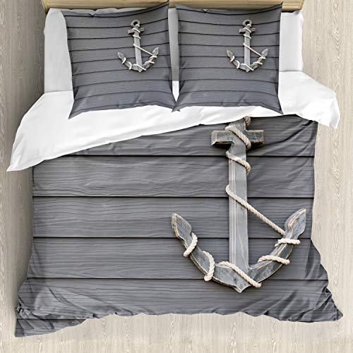 ABAKUHAUS Anker Bettwäsche Set für Doppelbetten, Antike Wand Navy Natur, Weicher Microfaserstoff Allegigeignet kein Verblassen, Grau
